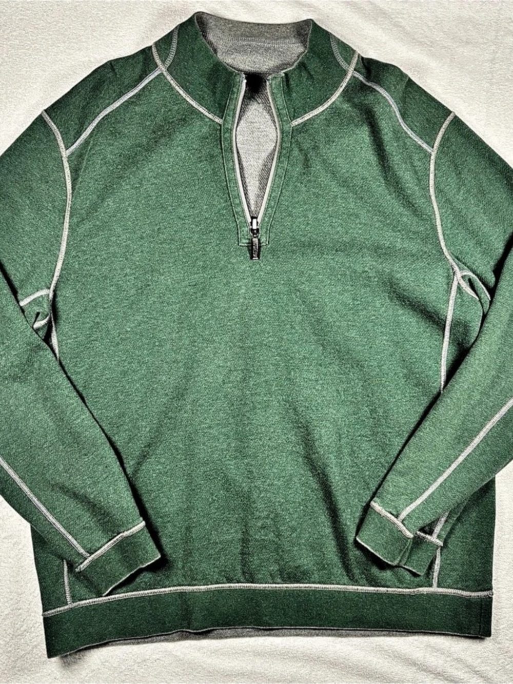 Tommy Bahama Reversible Quarter-Zip Pullover in Green & Gray Size XL